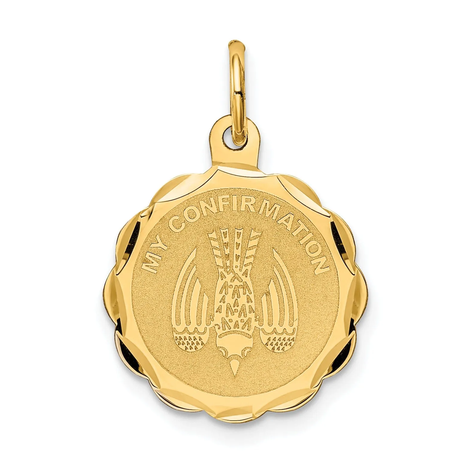 14k Yellow Gold Polish My Confirmation with Dove Design Medal Pendant