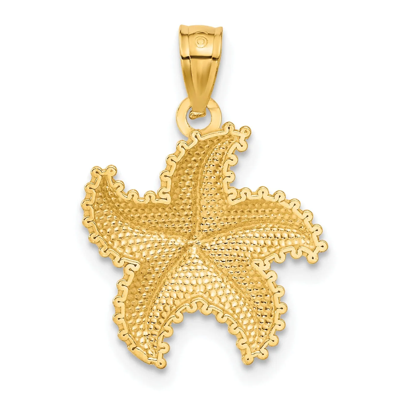 14K Yellow Gold Solid Polished Diamond Cut Finish Beaded Design Starfish Charm Pendant