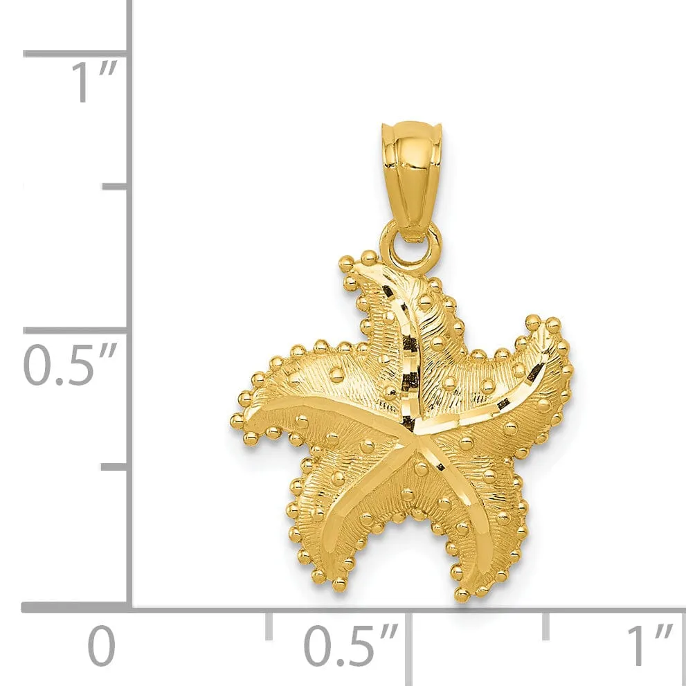 14K Yellow Gold Solid Polished Diamond Cut Finish Beaded Design Starfish Charm Pendant