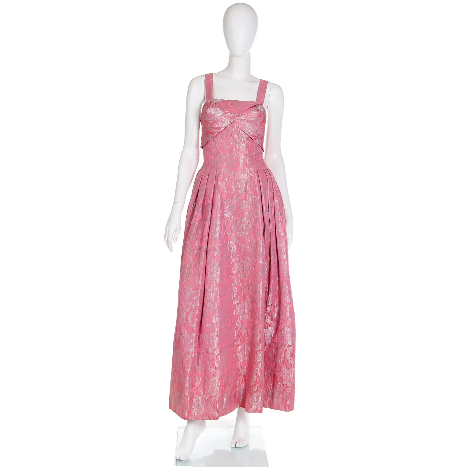 1950s Vintage Norman Young London Pink Jacquard Evening Dress