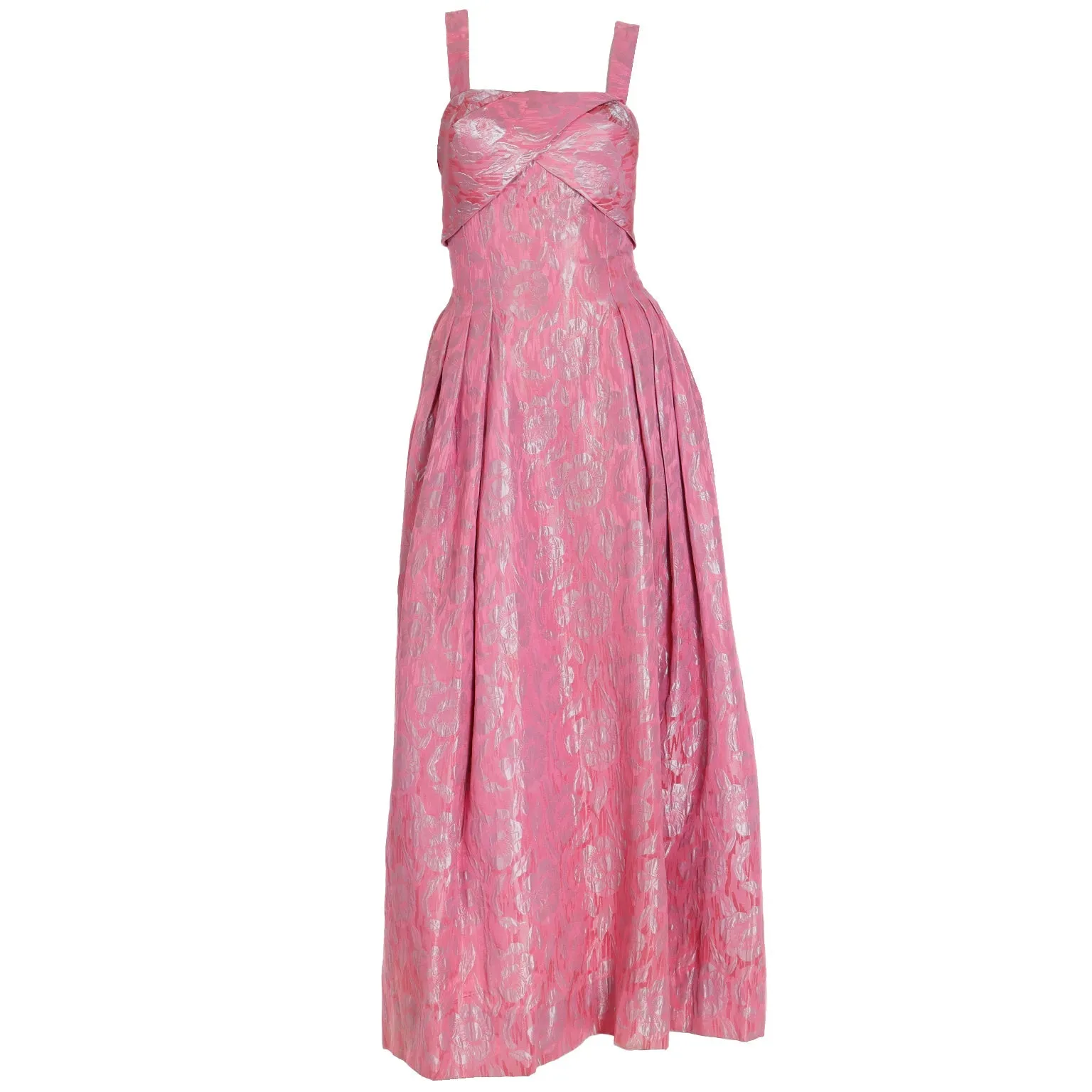 1950s Vintage Norman Young London Pink Jacquard Evening Dress