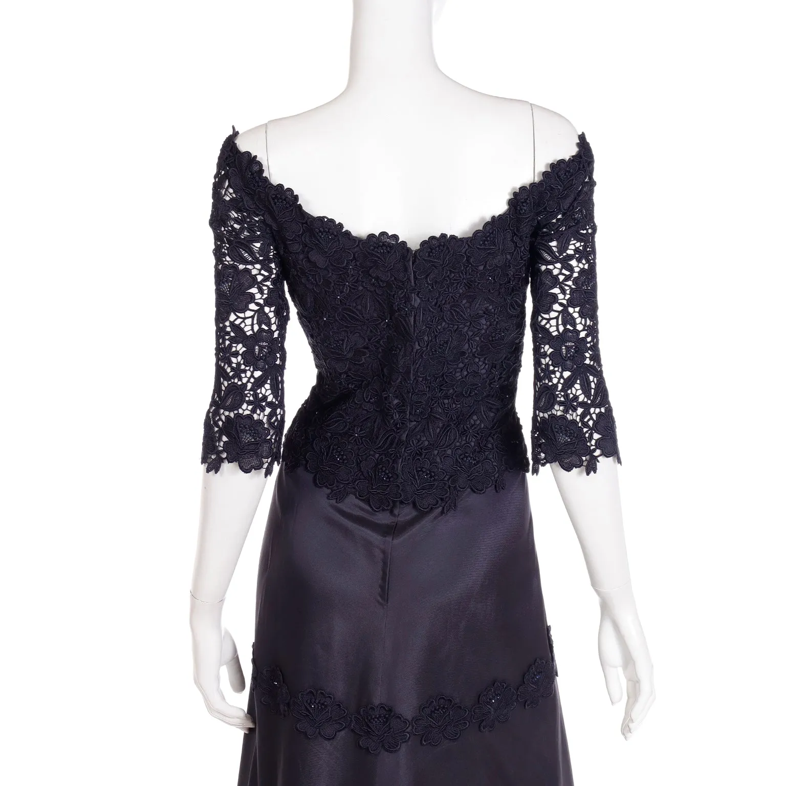 1990s Helen Morley Designer Dress Black Lace Evening Gown Bergdorf Goodman