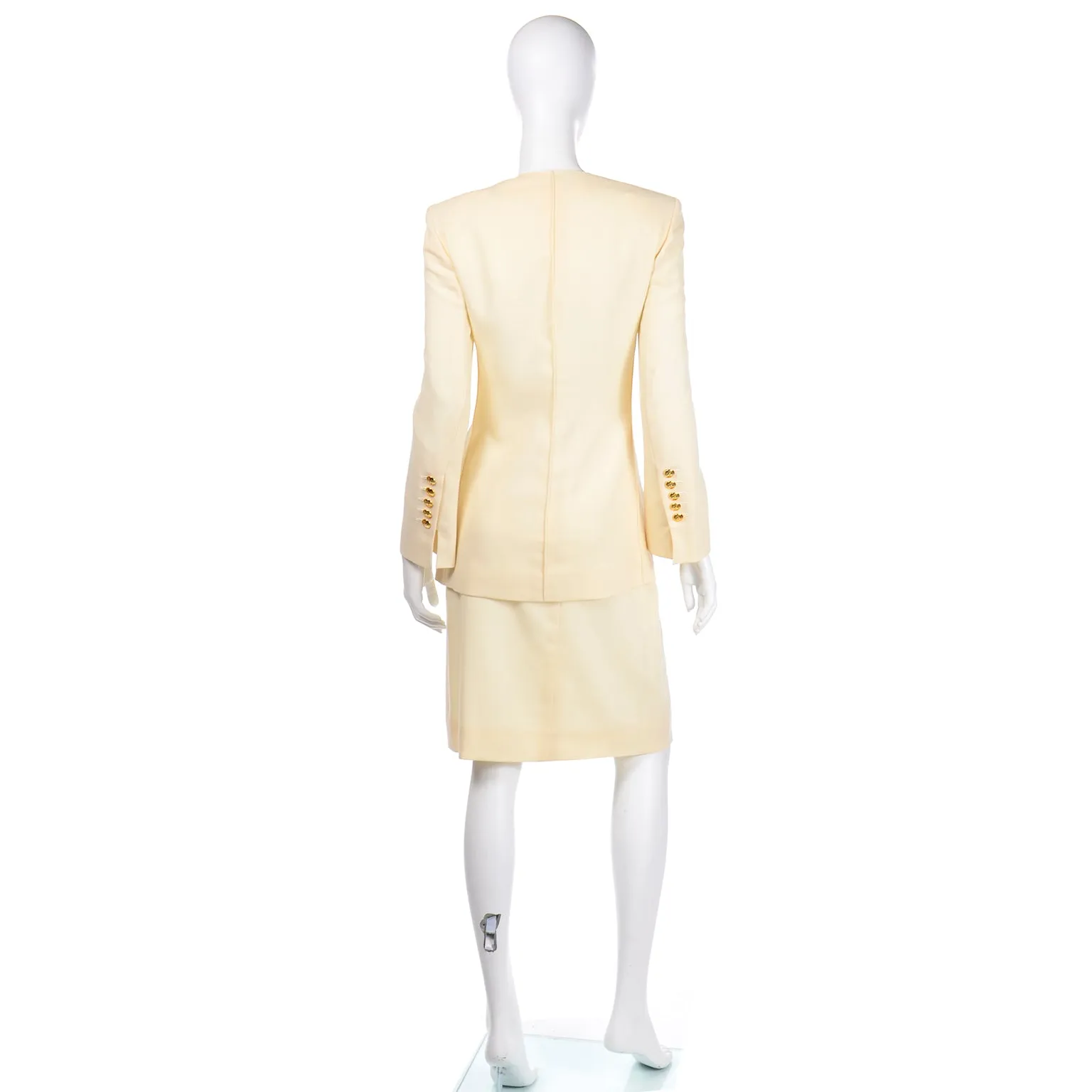 1990s Sonia Rykiel Cream Wool Skirt & Long Line Blazer Jacket Suit