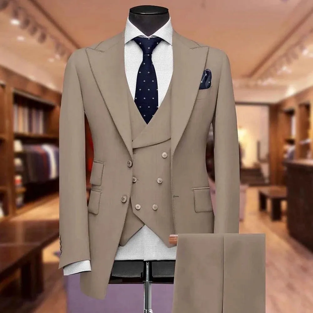 Aidase Custom Solid Color Men's Suits Elegant 3 Piece Jacket Pants Vest Full Set Single Breasted Peak Lapel Male Clothing Office Blazer