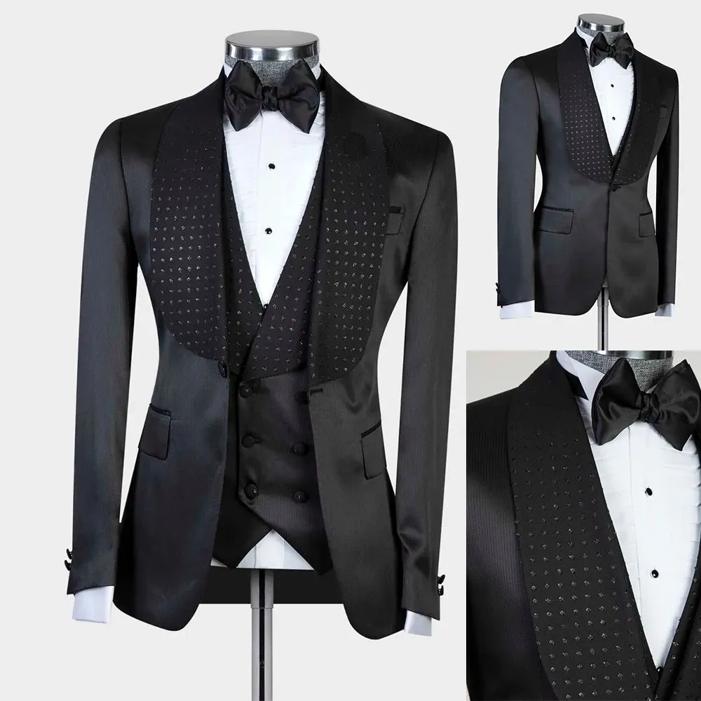 Aidase Elegant Black Men Suits With One Button Two Pieces Jacket Vest Custom Made Bridegroom Wedding Formal Occasiom