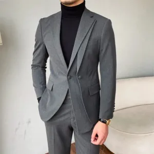 Aidase Luxury Business Suits For Men Stitching Double Collar Formal Casual Dress Suits 2 Pieces Elegant Slim Costume Homme Double Vent