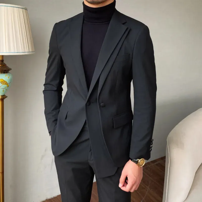 Aidase Luxury Business Suits For Men Stitching Double Collar Formal Casual Dress Suits 2 Pieces Elegant Slim Costume Homme Double Vent