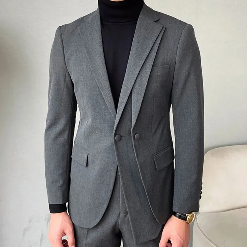 Aidase Luxury Business Suits For Men Stitching Double Collar Formal Casual Dress Suits 2 Pieces Elegant Slim Costume Homme Double Vent