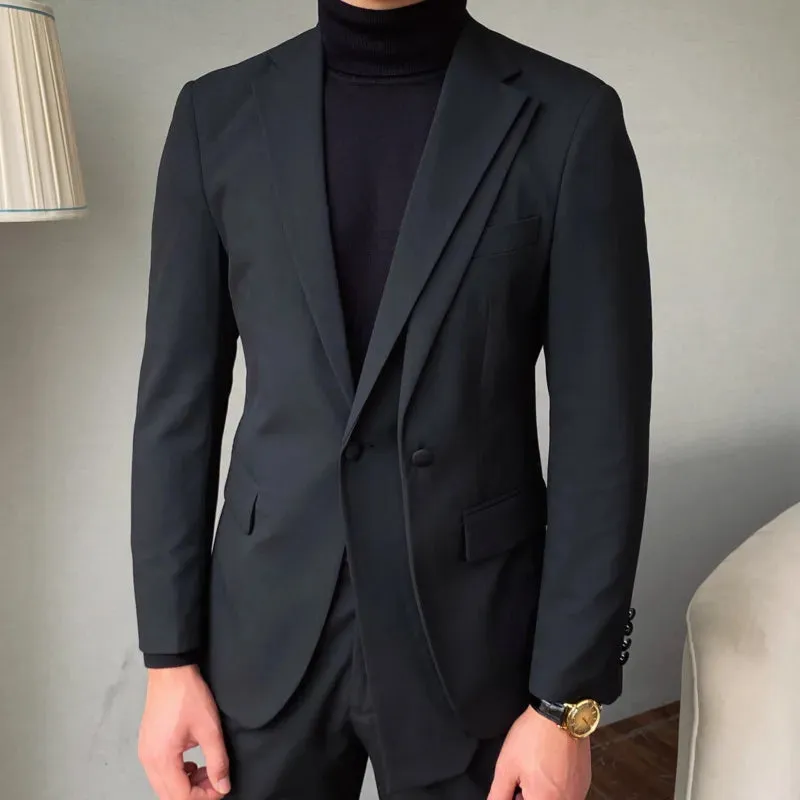 Aidase Luxury Business Suits For Men Stitching Double Collar Formal Casual Dress Suits 2 Pieces Elegant Slim Costume Homme Double Vent