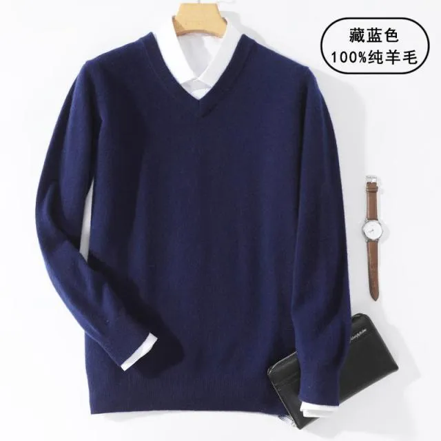 Aidase Super 100% Cashmere Sweater Men Pullover Autumn Winter Warm Classic V-neck Sweaters Male Jumper Jersey Hombre Pull Homme