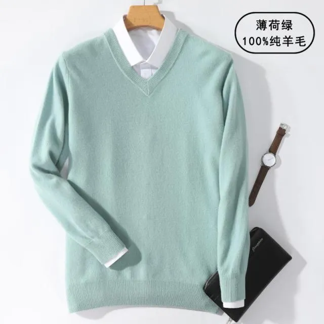 Aidase Super 100% Cashmere Sweater Men Pullover Autumn Winter Warm Classic V-neck Sweaters Male Jumper Jersey Hombre Pull Homme