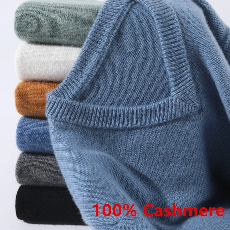 Aidase Super 100% Cashmere Sweater Men Pullover Autumn Winter Warm Classic V-neck Sweaters Male Jumper Jersey Hombre Pull Homme