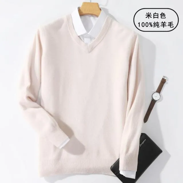 Aidase Super 100% Cashmere Sweater Men Pullover Autumn Winter Warm Classic V-neck Sweaters Male Jumper Jersey Hombre Pull Homme