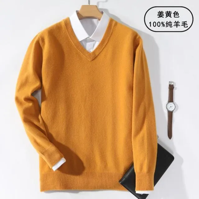 Aidase Super 100% Cashmere Sweater Men Pullover Autumn Winter Warm Classic V-neck Sweaters Male Jumper Jersey Hombre Pull Homme