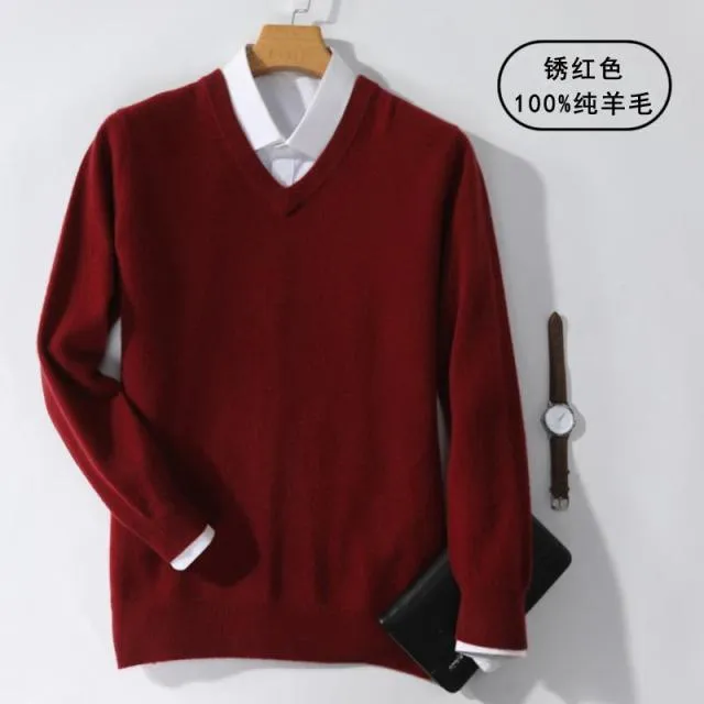 Aidase Super 100% Cashmere Sweater Men Pullover Autumn Winter Warm Classic V-neck Sweaters Male Jumper Jersey Hombre Pull Homme