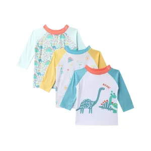 Baby Boy Dino Print Full Sleeve T-Shirt (Pack of 3)