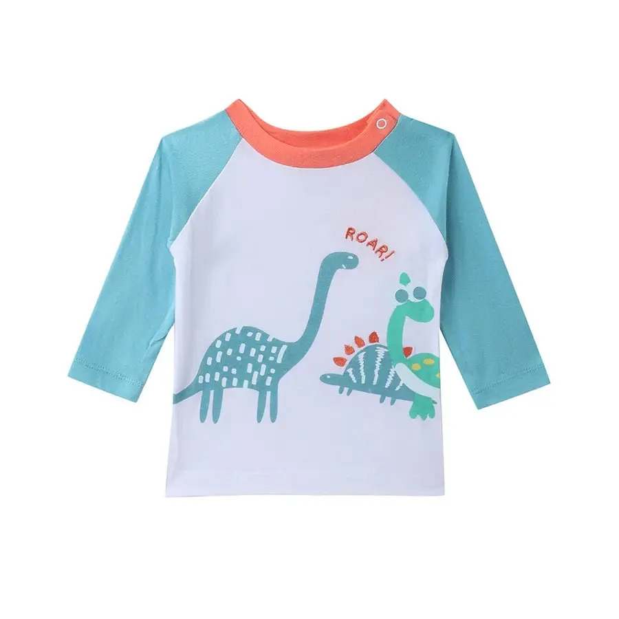 Baby Boy Dino Print Full Sleeve T-Shirt (Pack of 3)