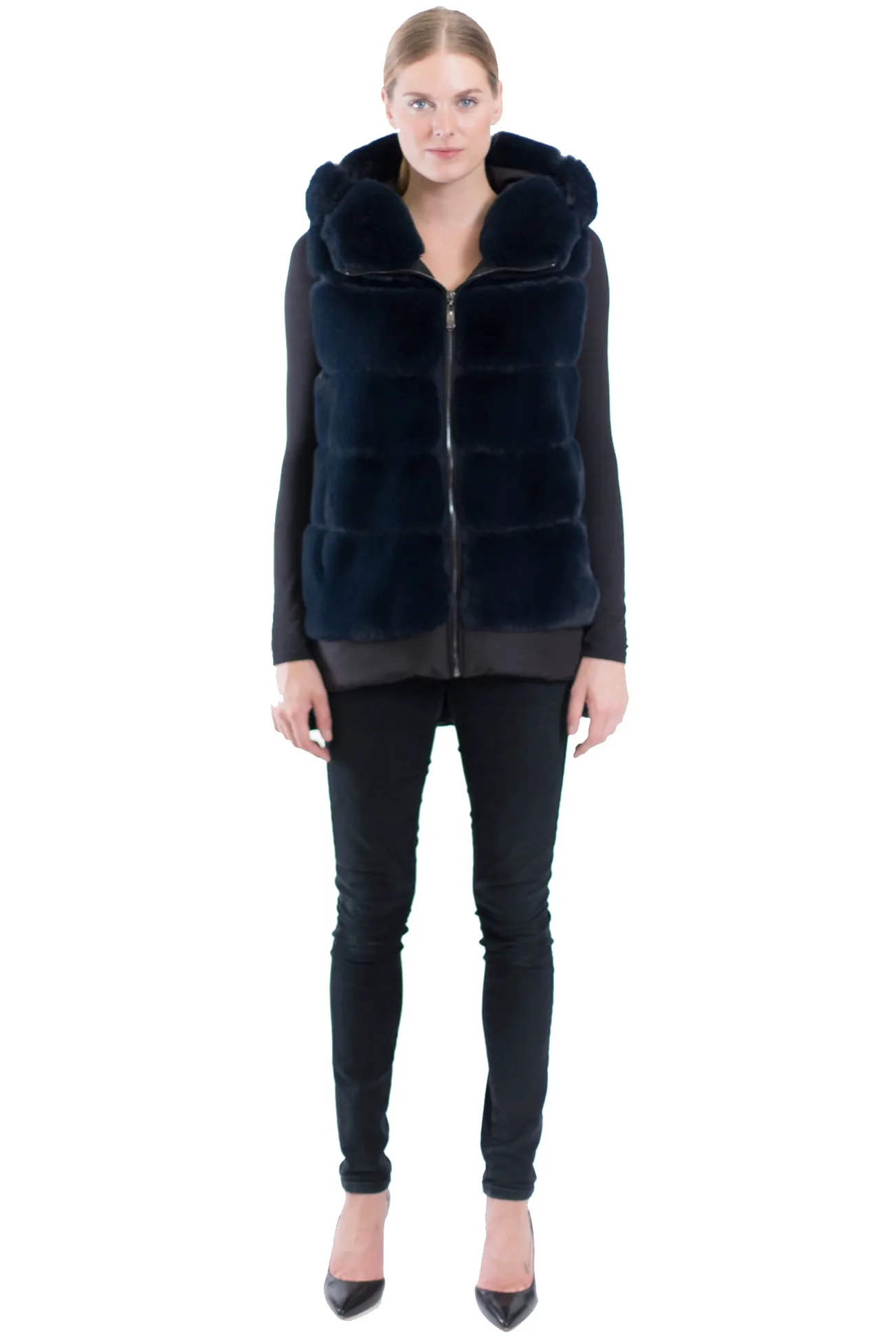 BERGEN - Faux-Fur Hooded High-Low Vest