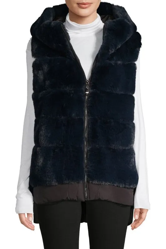 BERGEN - Faux-Fur Hooded High-Low Vest