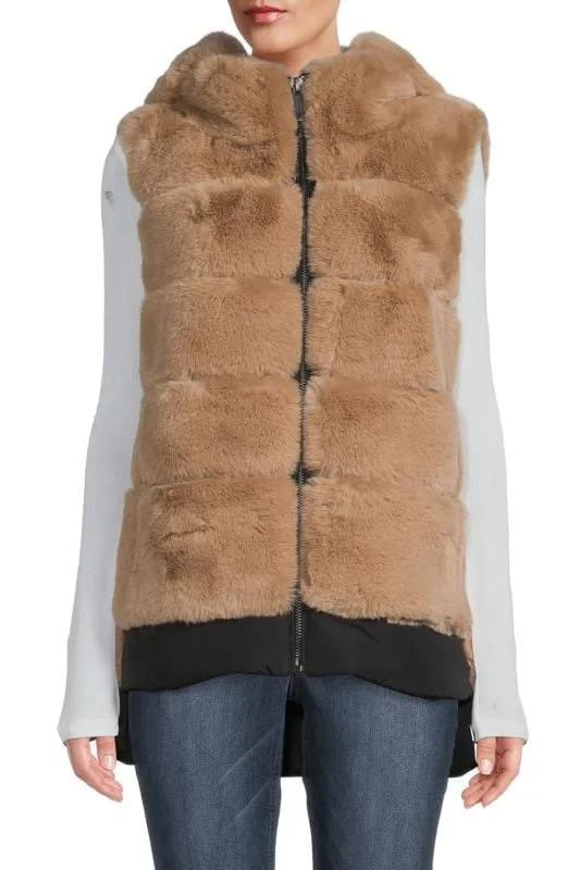 BERGEN - Faux-Fur Hooded High-Low Vest