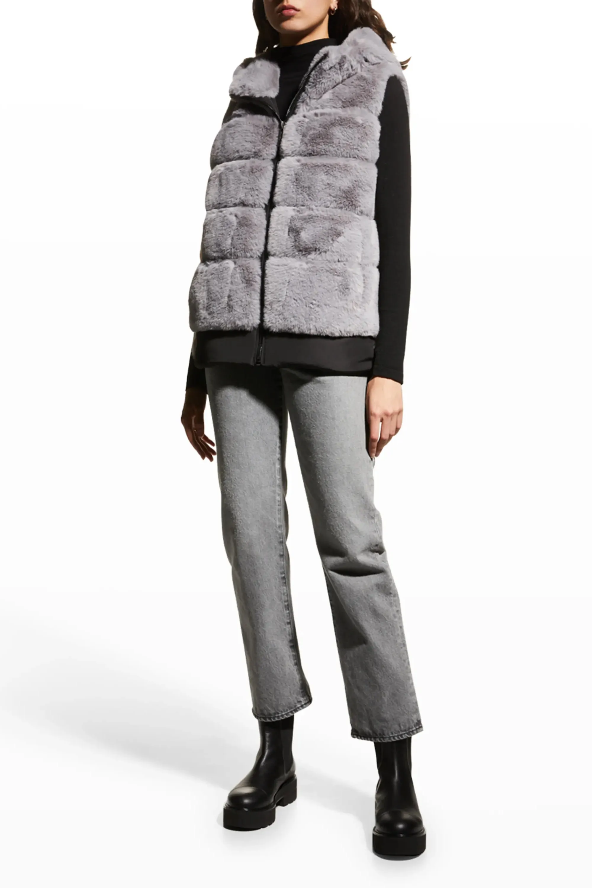 BERGEN - Faux-Fur Hooded High-Low Vest