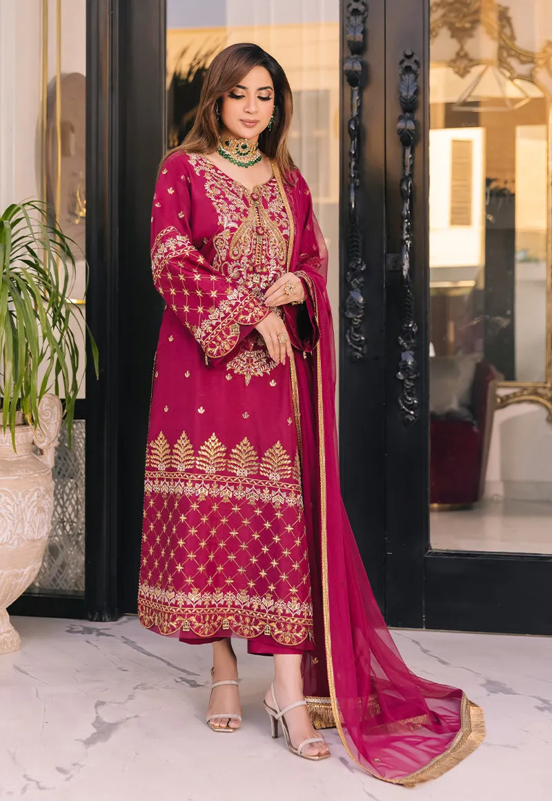 Charm Magenta Suit - Maahru, Noorie & Meerub '23 by Asim Jofa - AJSM-46