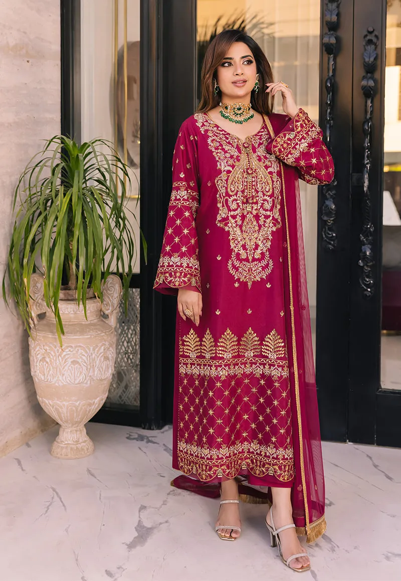 Charm Magenta Suit - Maahru, Noorie & Meerub '23 by Asim Jofa - AJSM-46