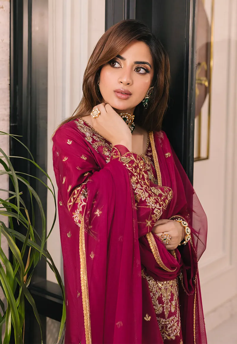 Charm Magenta Suit - Maahru, Noorie & Meerub '23 by Asim Jofa - AJSM-46