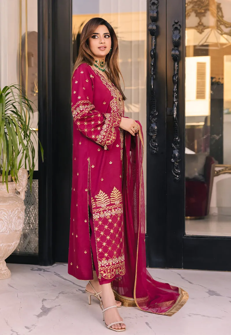 Charm Magenta Suit - Maahru, Noorie & Meerub '23 by Asim Jofa - AJSM-46