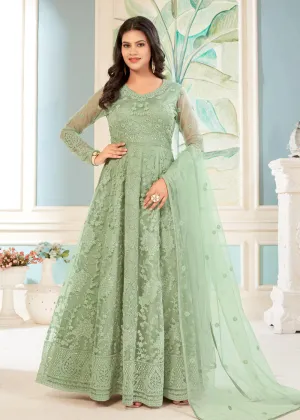 Charming Green Sequins Embroidered Wedding Wear Anarkali Suit