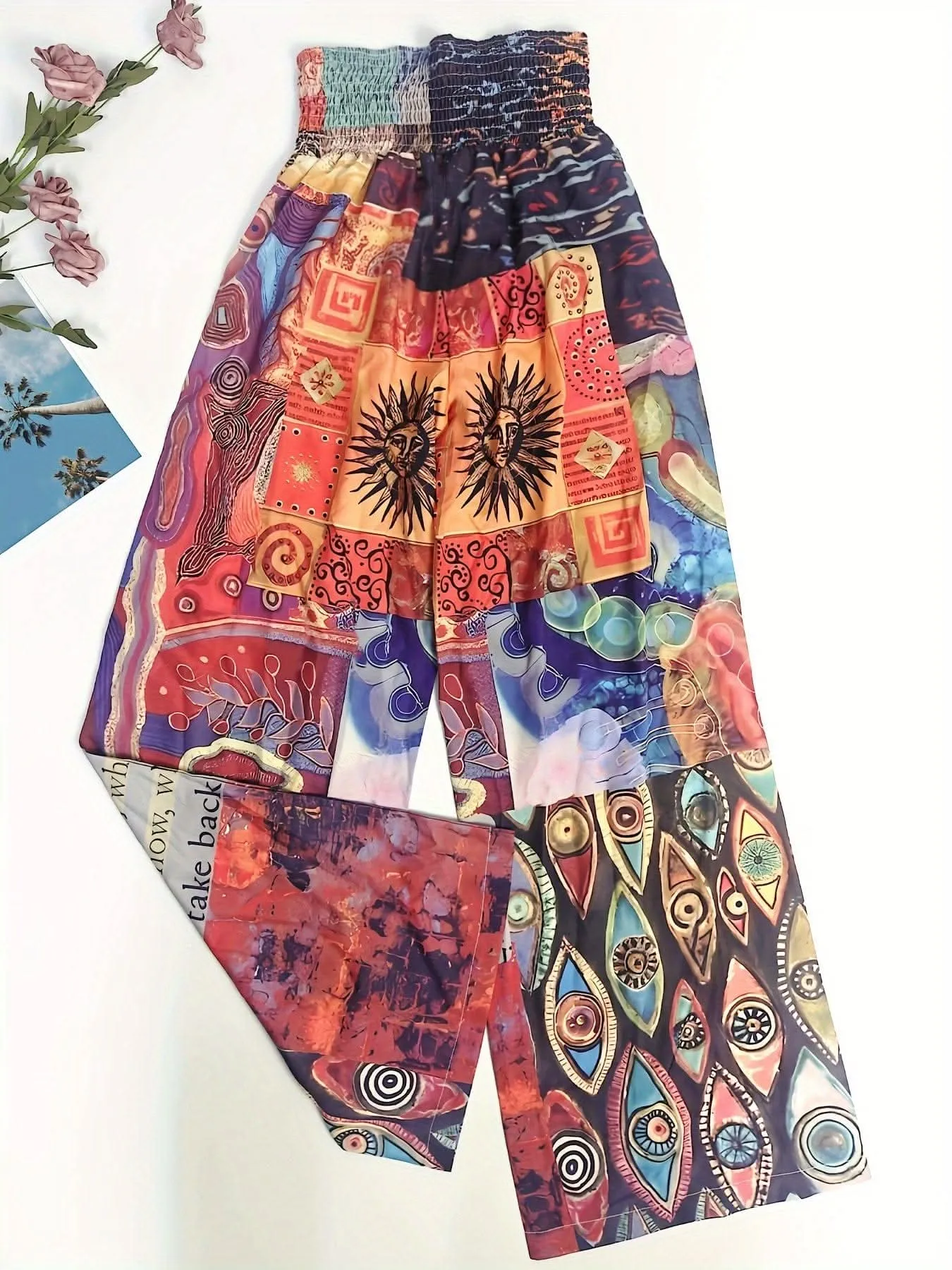 Chic Patchwork Wide Leg Pants  Flowy Vacation Style