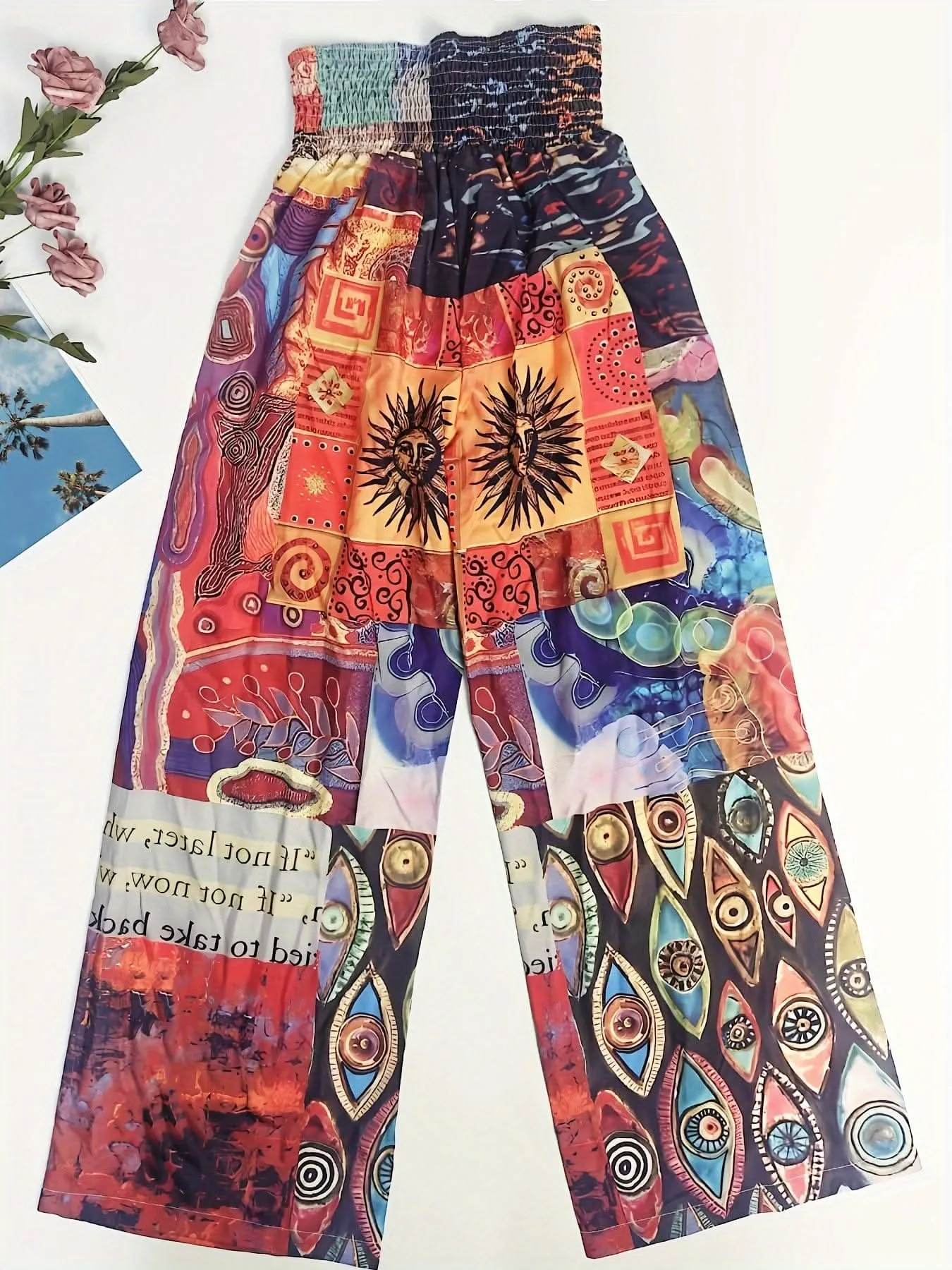 Chic Patchwork Wide Leg Pants  Flowy Vacation Style