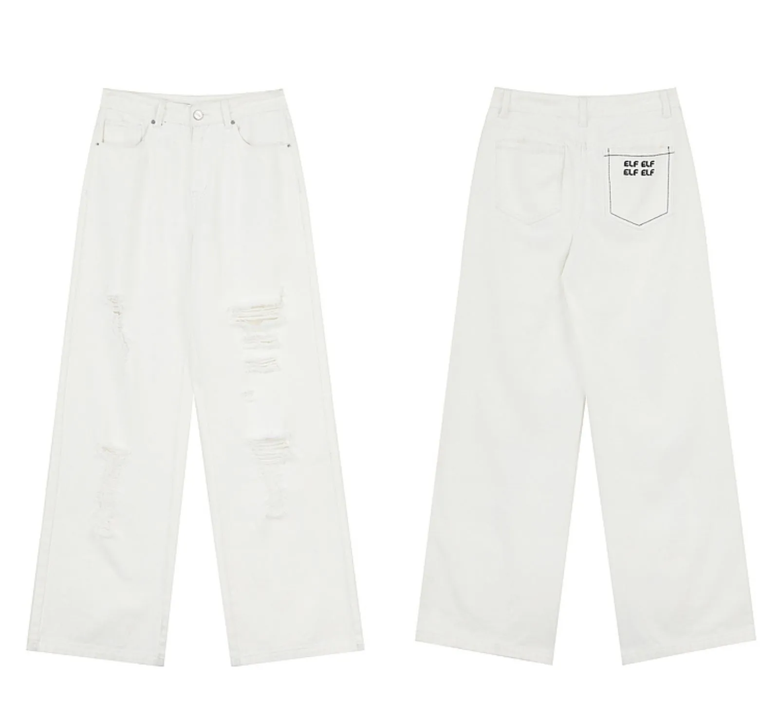 Chic Ripped High-Waist White Denim Pants