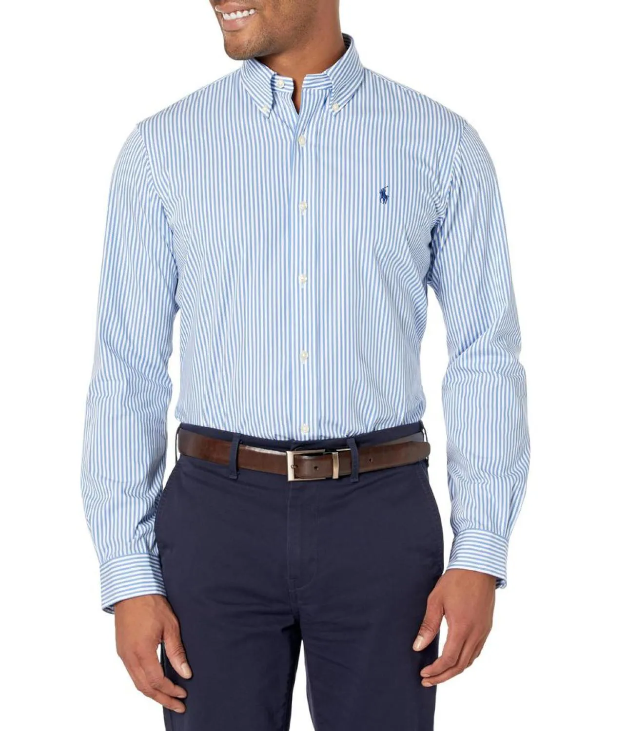 Classic Fit Striped Stretch Poplin Shirt