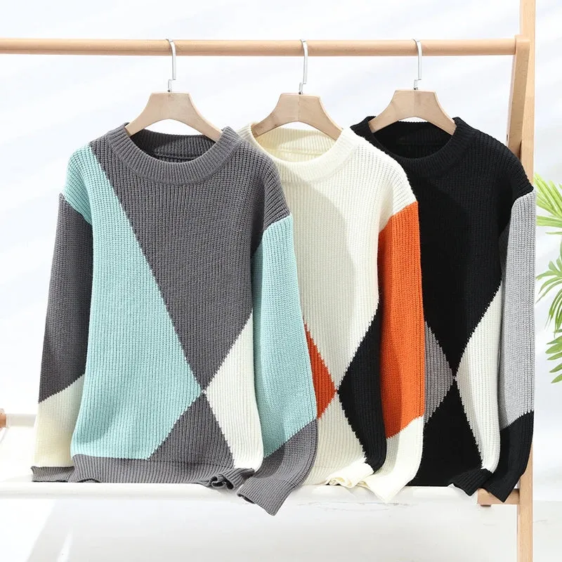 Color Contrast O-Neck Thick Sweater