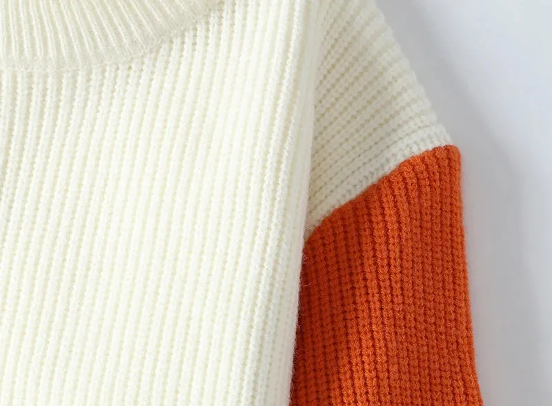 Color Contrast O-Neck Thick Sweater