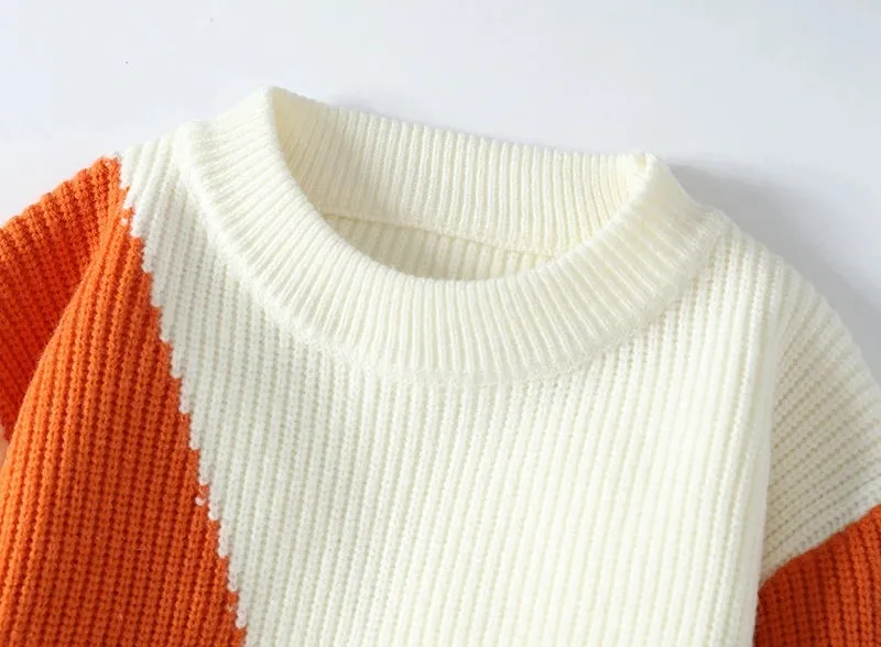 Color Contrast O-Neck Thick Sweater