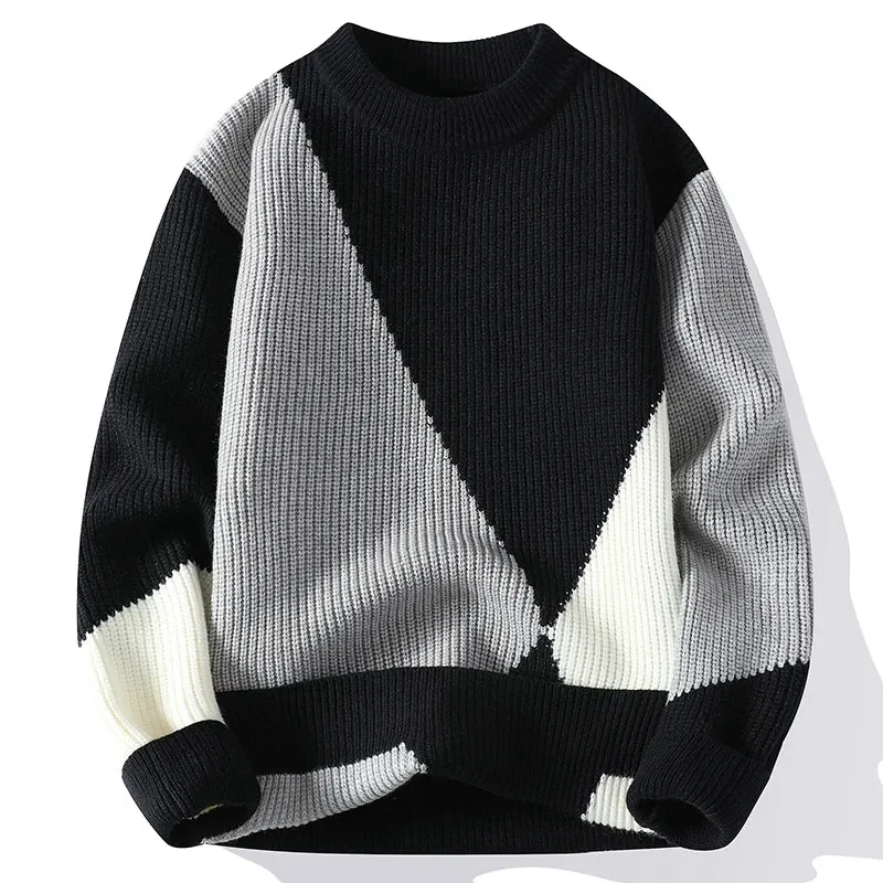 Color Contrast O-Neck Thick Sweater