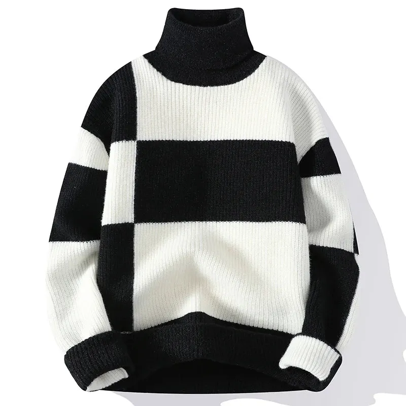 Contrast Color Block Turtleneck Sweater