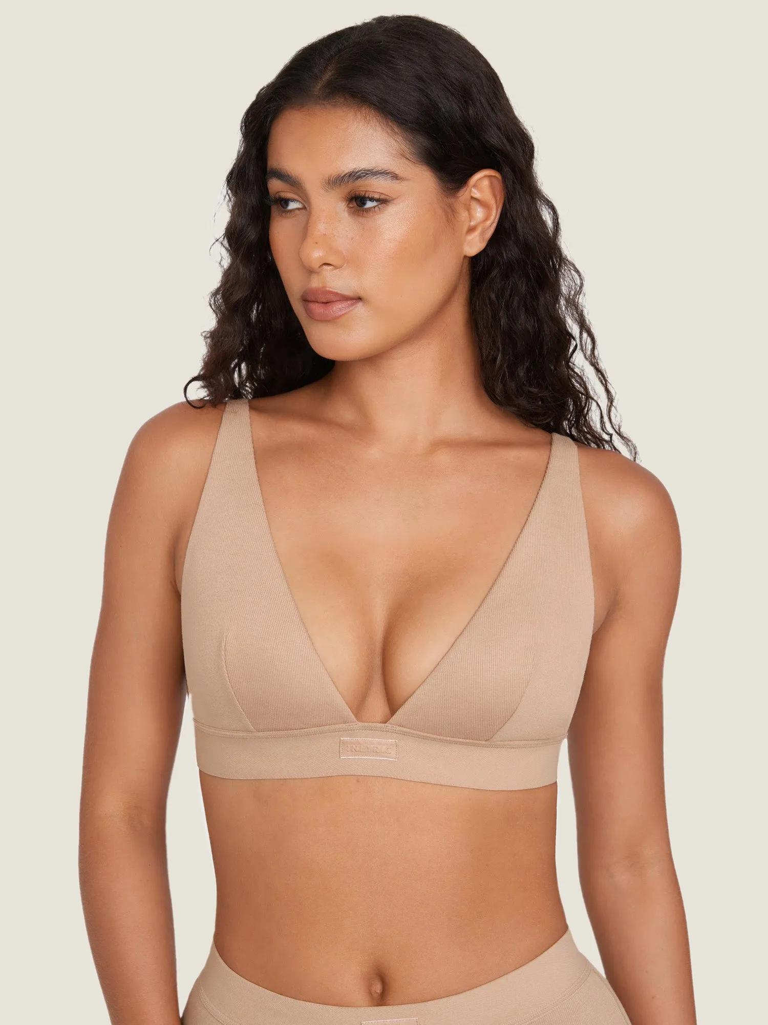 Cotton Ribbed Plunge Bralette