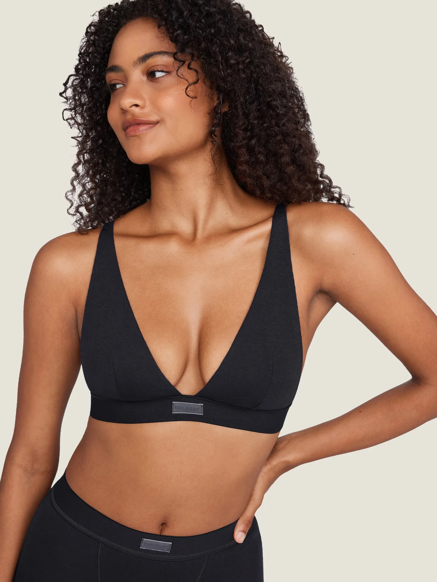 Cotton Ribbed Plunge Bralette