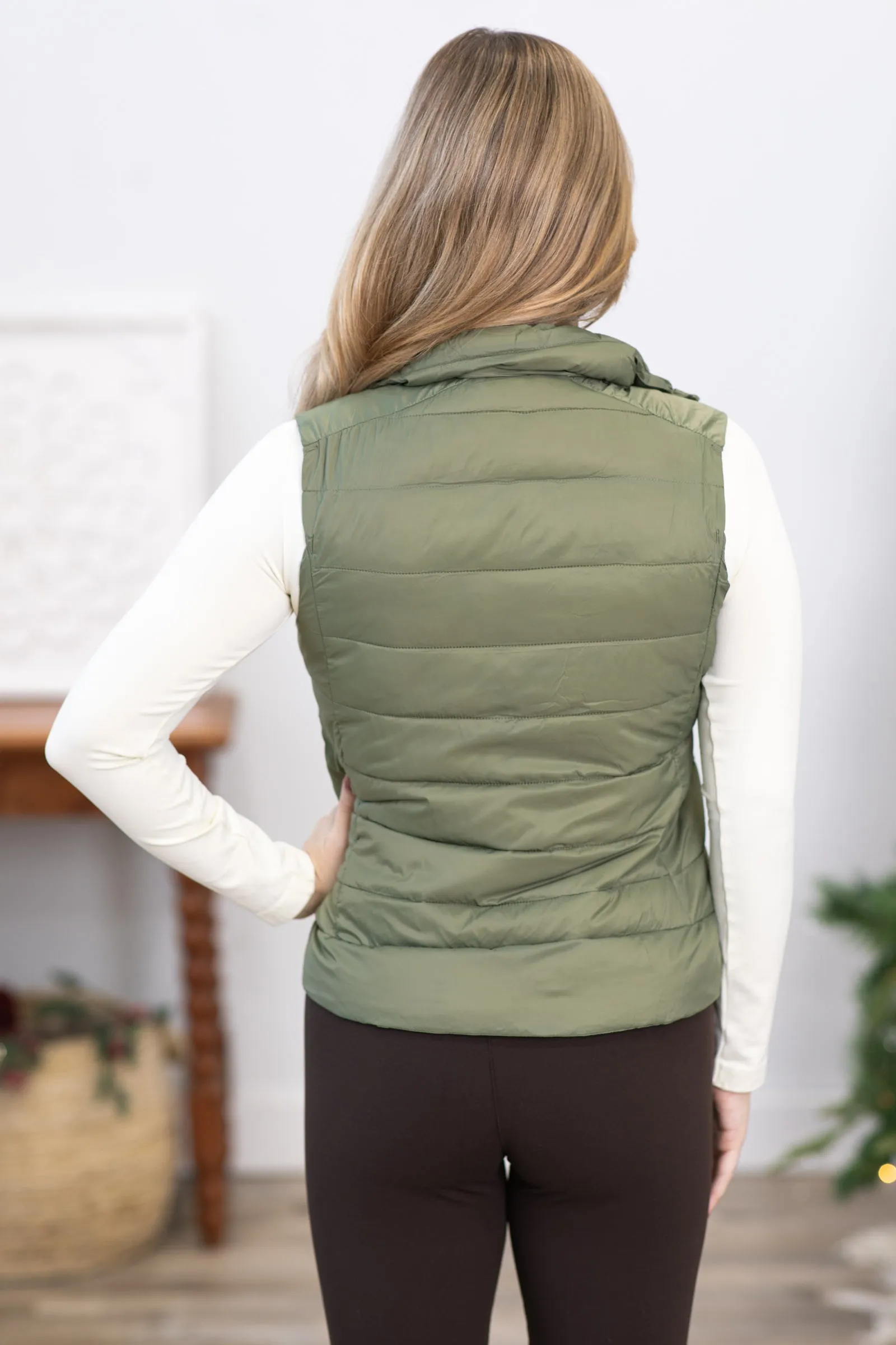 Dark Sage Quilted Zip Up Vest