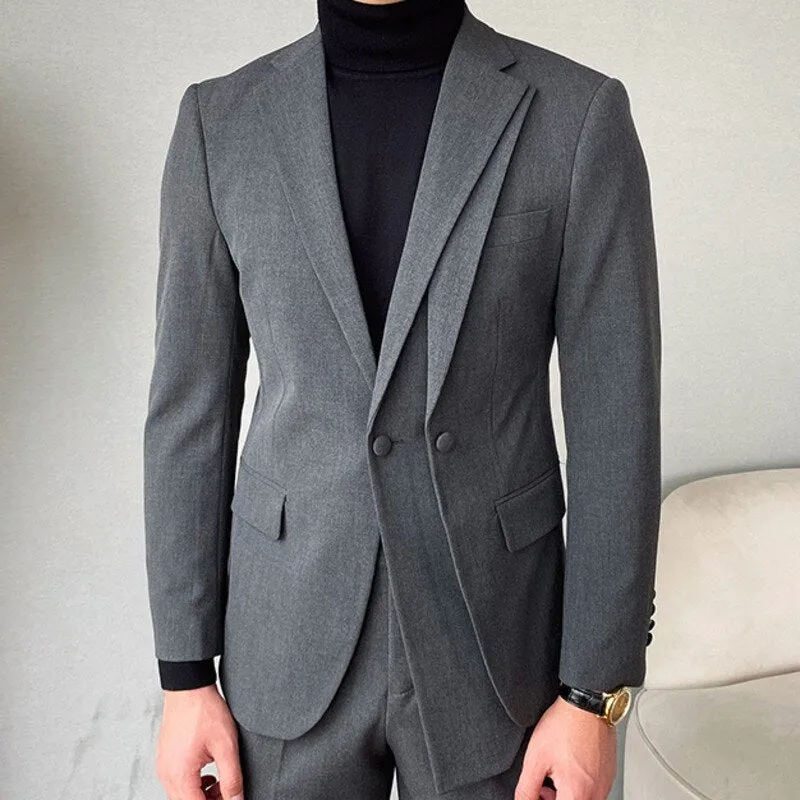 Double-Button Decor Solid Suit