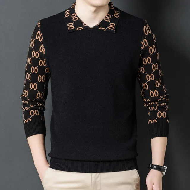 Double Zero Sleeve Patterned Collar Pullover Sweater