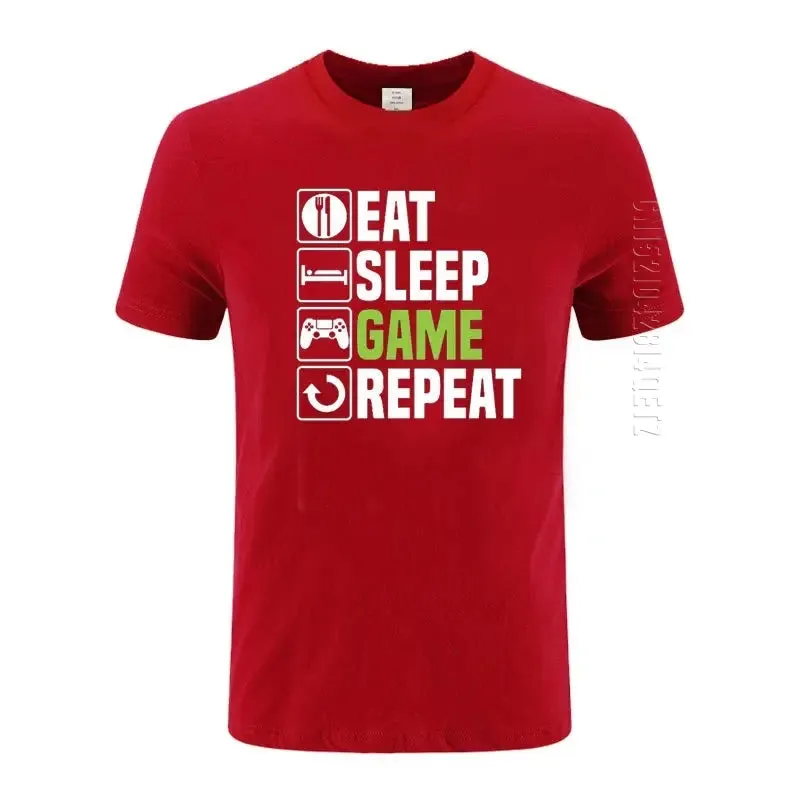 Eat Sleep Game T-Shirt for Man Funny Gamer Gaming Christmas Birthday Gift Crew Neck Cotton Tshirt Printed Men Tees