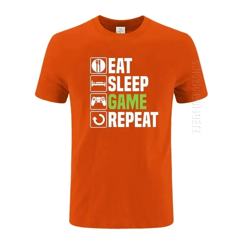 Eat Sleep Game T-Shirt for Man Funny Gamer Gaming Christmas Birthday Gift Crew Neck Cotton Tshirt Printed Men Tees