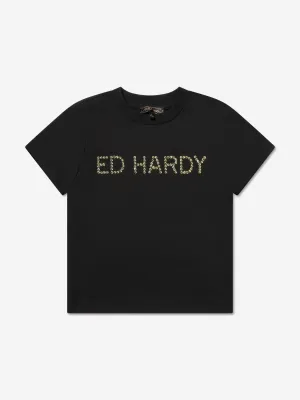 ED Hardy Girls Logo T-Shirt in Black