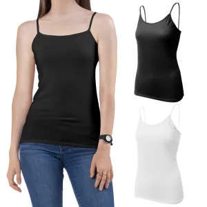 Essential Black and White Fitted Cami Camisole Spaghetti & Noodle Tank Top Shirt for Women 2 Pack