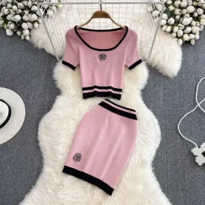 Fashion Female Hot Girl Round-neck High Waist Short Dress Suit