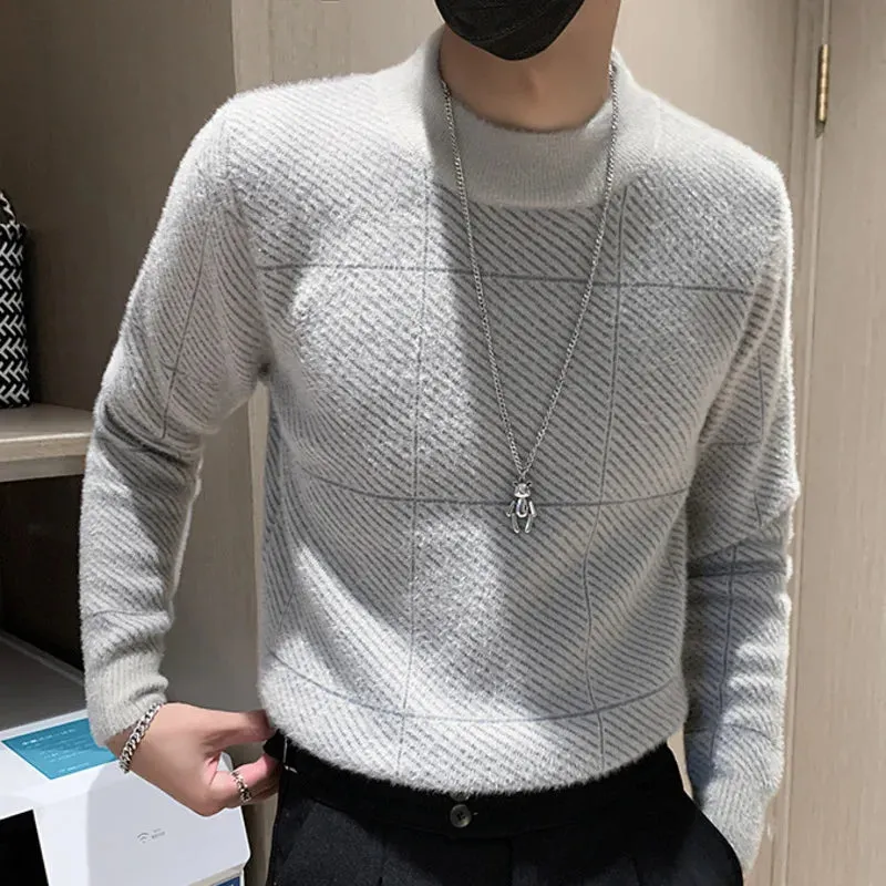 Fashion Plaid Pattern Knitted O-Neck Sweater